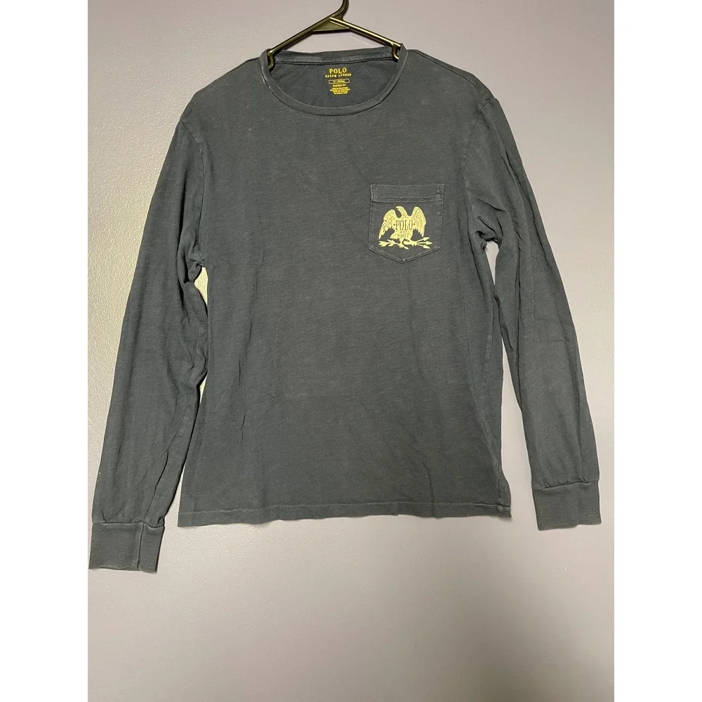 Polo Ralph Lauren Mens Long Sleeve Pocket T-Shirt Eagle Graphic Gray Medium